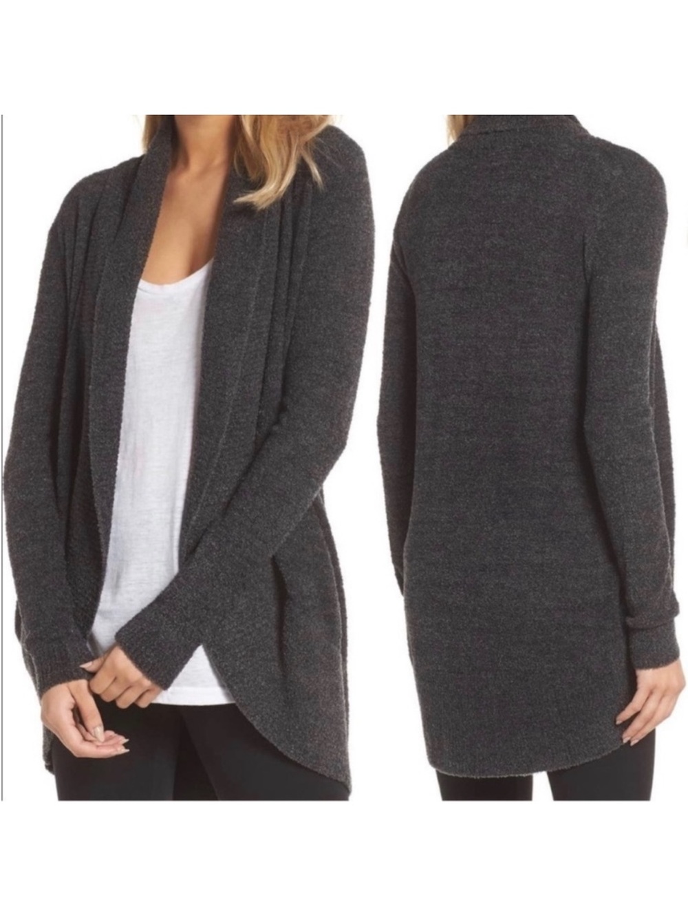 Barefoot Dreams Women’s Dark Gray CozyChic Lite Circle Cardigan Size L/XL GUC